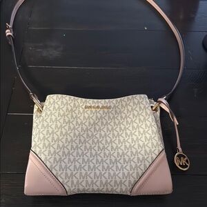 Michael Kors Monogram Crossbody Bag in Beige and Pink